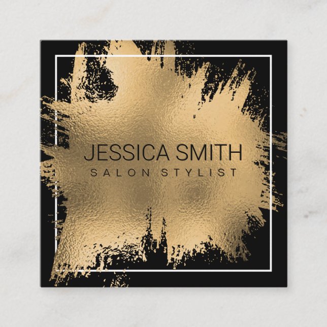 Elegant Gold Foil Splatter | Metallic Gloss Square Business Card (Front)