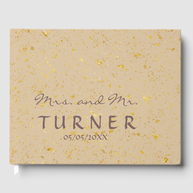Elegant Gold Foil Splatters Wedding Guest Book (Front)