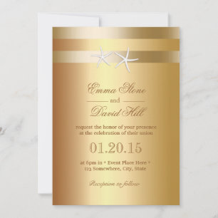 Elegant Gold Foil Starfish Wedding Invitations