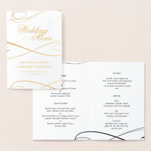 Elegant Gold Foil Swashes Wedding Menu