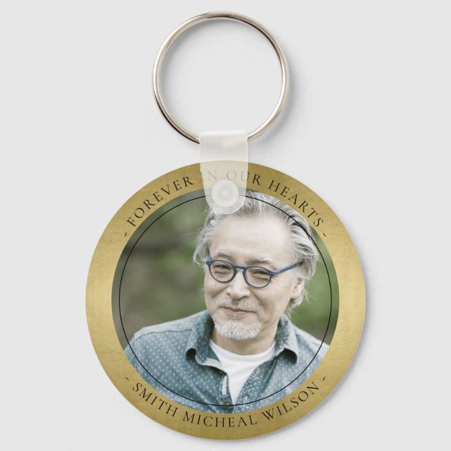 ELEGANT GOLD FOIL SYMPATHY MEMORIAL PHOTO MAGNET KEY RING (Front)