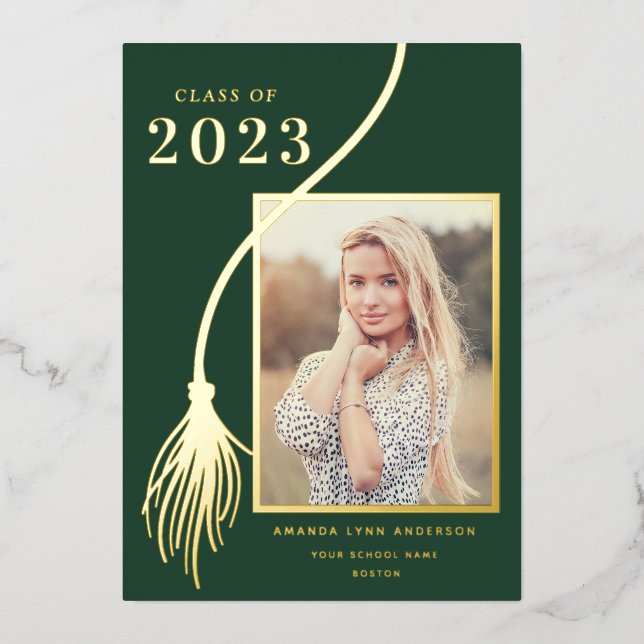 Elegant Gold Foil Tassel Graduation Announcement (Front)