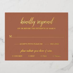 Elegant Gold Foil Terracotta Wedding RSVP Card