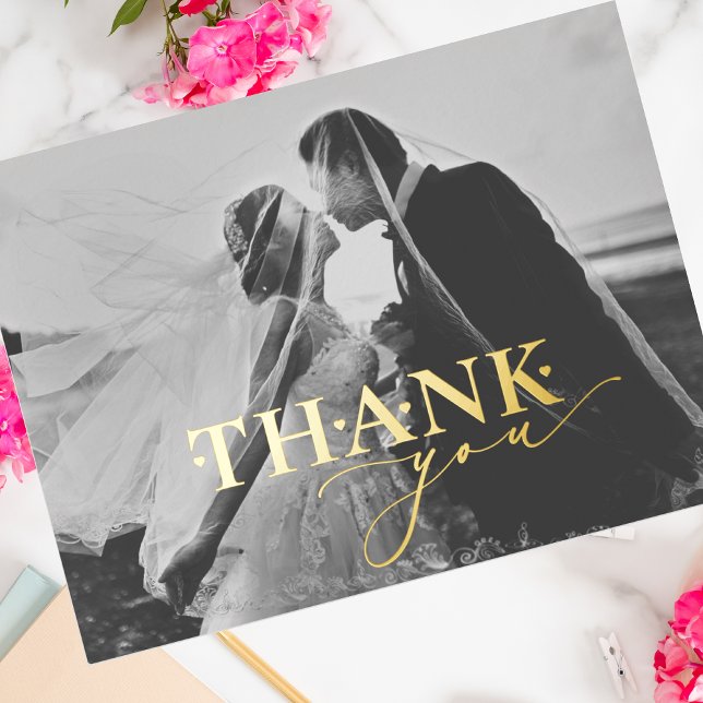 Elegant Gold Foil Thank You Script Heart Wedding Holiday Postcard (Creator Uploaded)