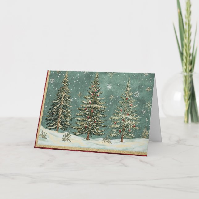 Elegant Gold Foil Tree with Red Ornaments Card (Front)