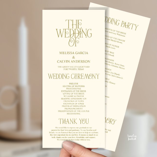 Elegant Gold Foil Typography Wedding Program Programme (Elegant Yellow Gold Typography Modern Romantic Wedding Program Card)