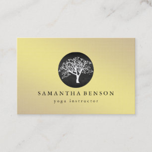 Elegant Gold Foil Watercolor Tree Yoga Meditation Business Card
