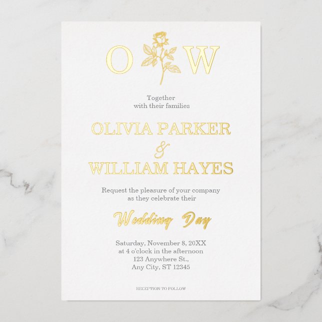 Elegant Gold Foil Wedding Day Foil Invitation (Front)