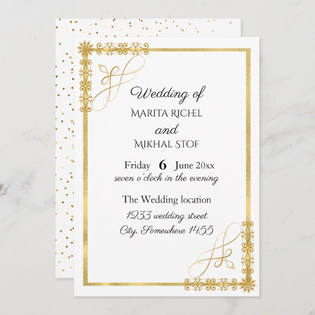 Elegant Gold Foil Wedding  Invitation (Front/Back)