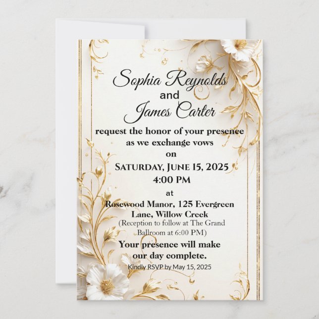 Elegant Gold Foil Wedding Invitation | Formal Luxe (Front)