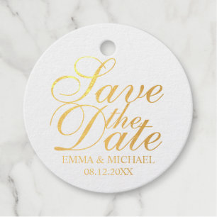 Elegant Gold Foil Wedding Save the Date Favour Tags