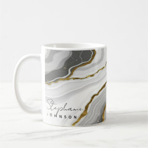 Elegant Gold Foil White Marble Monogram Coffee Mug