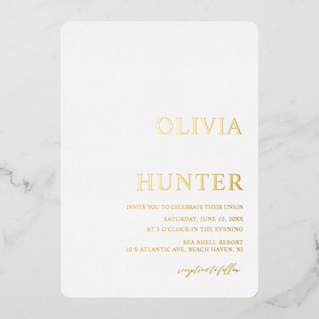 Elegant Gold Foil White Wedding Invitation (Front)