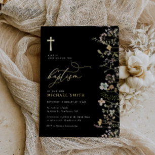elegant gold foil wildflower baptism invitation