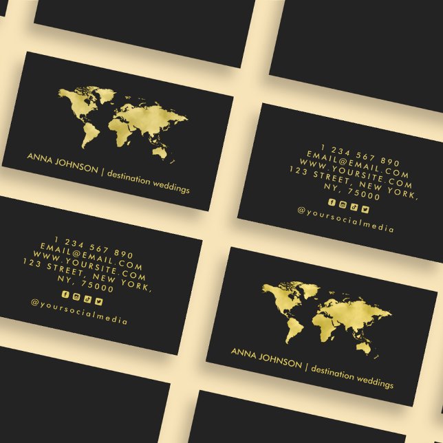 Elegant Gold Foil World Map Global Travel Agent Business Card (Creator Uploaded)