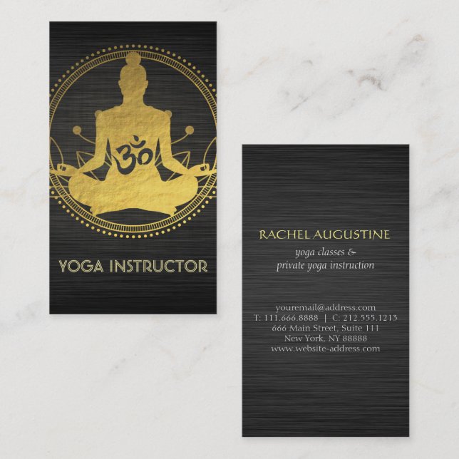 Elegant Gold Foil Yoga Meditation Pose Om Symbol Business Card (Front/Back)