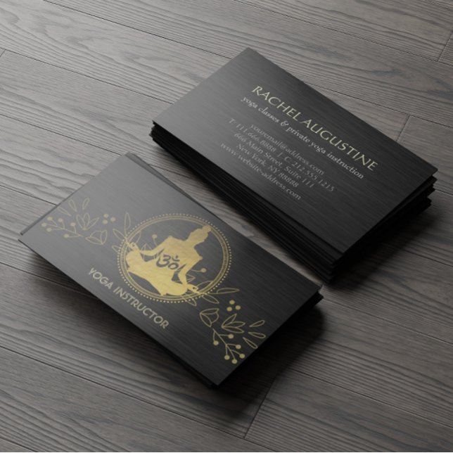 Elegant Gold Foil Yoga Meditation Pose Om Symbol Business Card (Creator Uploaded)