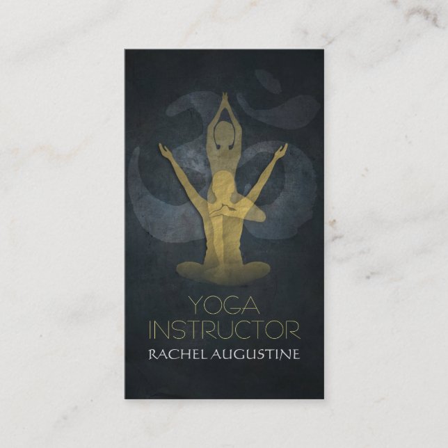 Elegant Gold Foil Yoga Meditation Pose Om Symbol Business Card (Front)