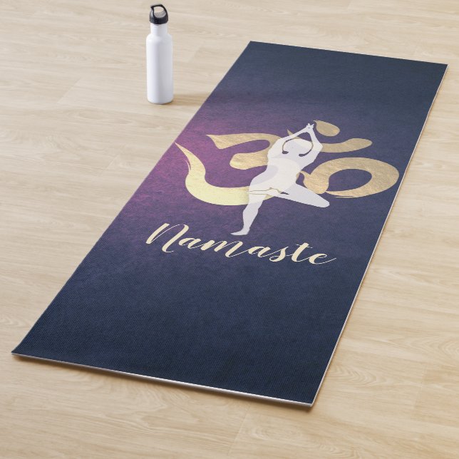 Elegant Gold Foil Yoga Meditation Pose Om Symbol Yoga Mat (In Situ)