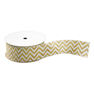 Elegant Gold Foil Zigzag Stripes Chevron Pattern Grosgrain Ribbon