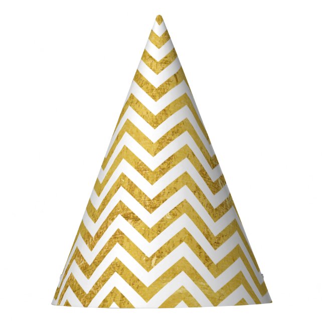 Elegant Gold Foil Zigzag Stripes Chevron Pattern Party Hat (Front)