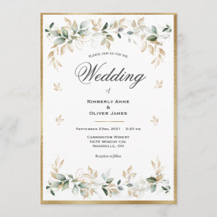 Elegant Gold Foilage Watercolor Script Invitation