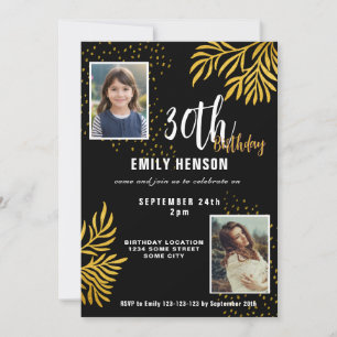 Elegant Gold Foliage 2 Photo 30th Birthday Party Invitation