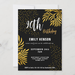 Elegant Gold Foliage 90th Birthday Party Invitation