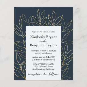 Elegant Gold Foliage. Dusty Blue Luxury Wedding In Flyer