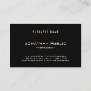 Elegant Gold Font Text Chic Black Plain Modern Top Business Card