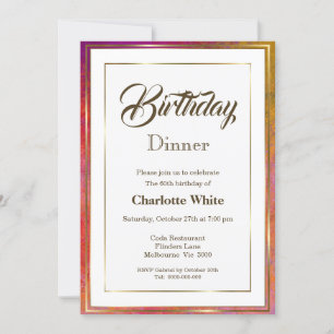 Elegant Gold Frame 60th Birthday Dinner Invitation