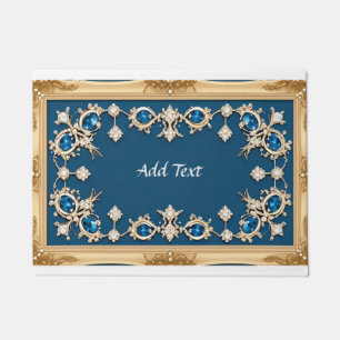 Elegant Gold Frame Adorned With Blue Gemstones Doormat