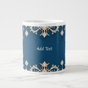 Elegant Gold Frame Adorned With Blue Gemstones Large Coffee Mug