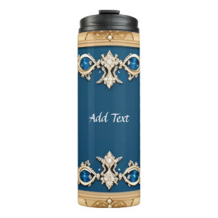 Elegant Gold Frame Adorned With Blue Gemstones Thermal Tumbler