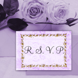 Elegant Gold Frame and Purple Damask RSVP Card