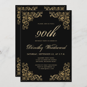 Elegant Gold Frame Black Birthday Party Invitation