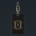 Elegant Gold Frame Black Damasks Luggage Tag<br><div class="desc">Elegant gold vintage swirly frame with customisable monogram.</div>