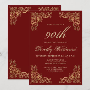Elegant Gold Frame Burgundy Birthday Party Invitation