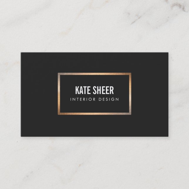Elegant Gold Frame Chic Interior Designer Black Business Card (Front)