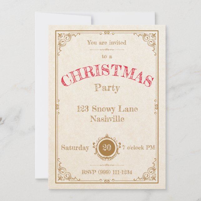 Elegant Gold Frame Christmas Invitation (Front)