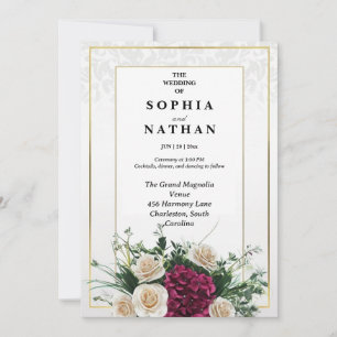 Elegant Gold Frame Classic Floral Wedding Invitation