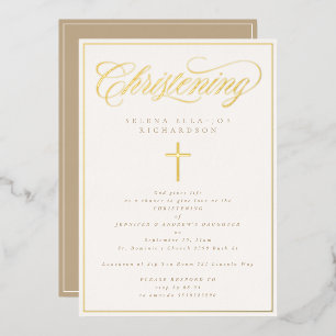Elegant Gold Frame & Cross Calligraphy Christening