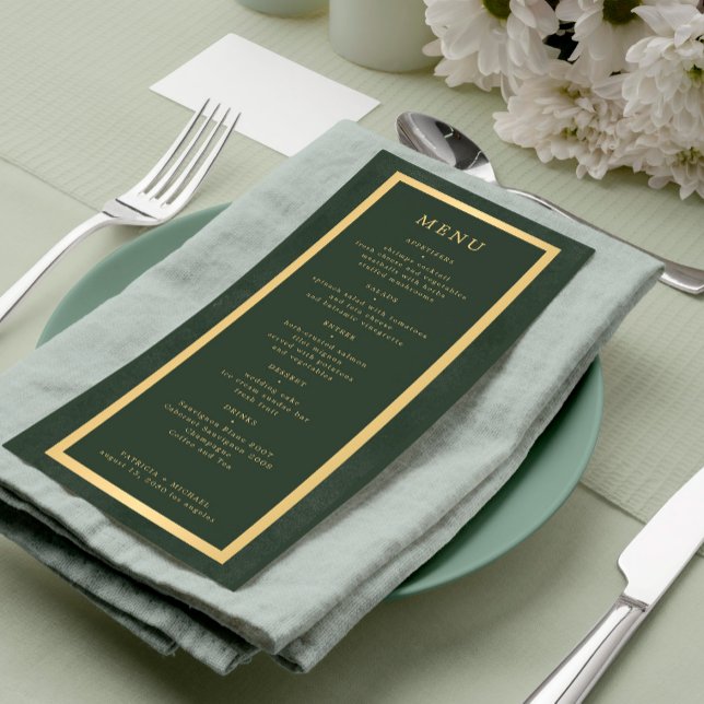 Elegant gold frame dark green modern wedding menu (Creator Uploaded)