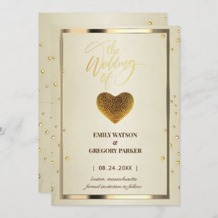 Elegant gold frame diamonds heart save the date