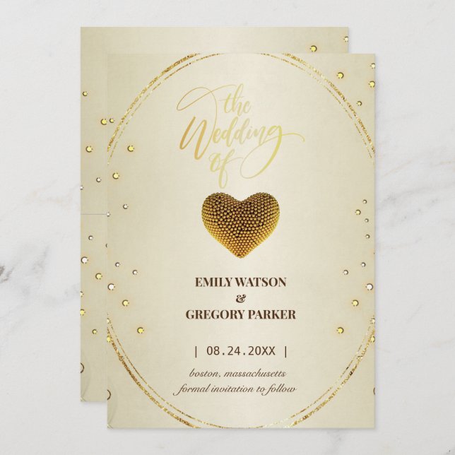 Elegant gold frame diamonds heart save the date (Front/Back)