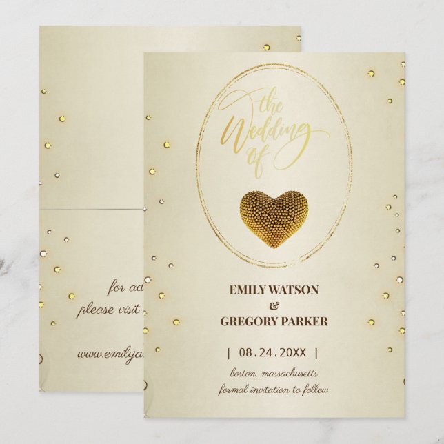 Elegant gold frame diamonds heart save the date (Front/Back)