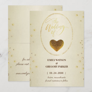 Elegant gold frame diamonds heart save the date