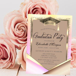 Elegant Gold Frame Diamonds Ombre Graduation Invitation