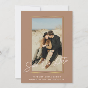 Elegant Gold Frame Dusty Rose Photo Wedding Save The Date