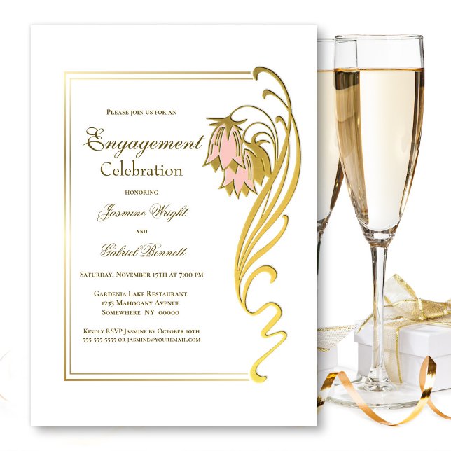 Elegant Gold Frame Engagement Celebration Invitation (Creator Uploaded)